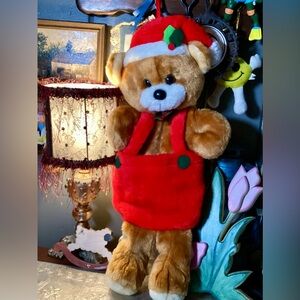 Vintage Santa's Best Rennoc Plush Teddy Bear Christmas Stocking *flaw*